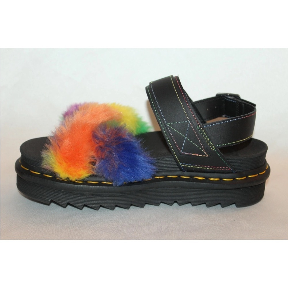 NEW! Dr. Martens Black Sandals with Multicolor Fur - Picture 7 of 11